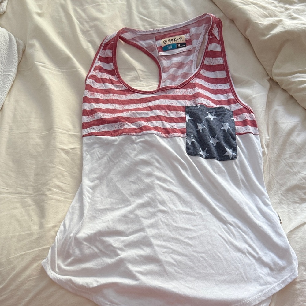 Magellan Outdoors Red and White Striped Tank Top